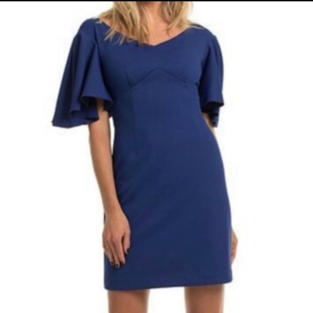 Trina Turk Cielo Coblt‎ Blue Ponte Sheath Flutter Sleeve Dress 4